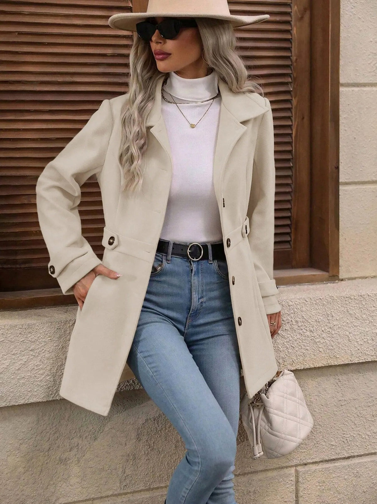 Button Front Long Sleeve Coat