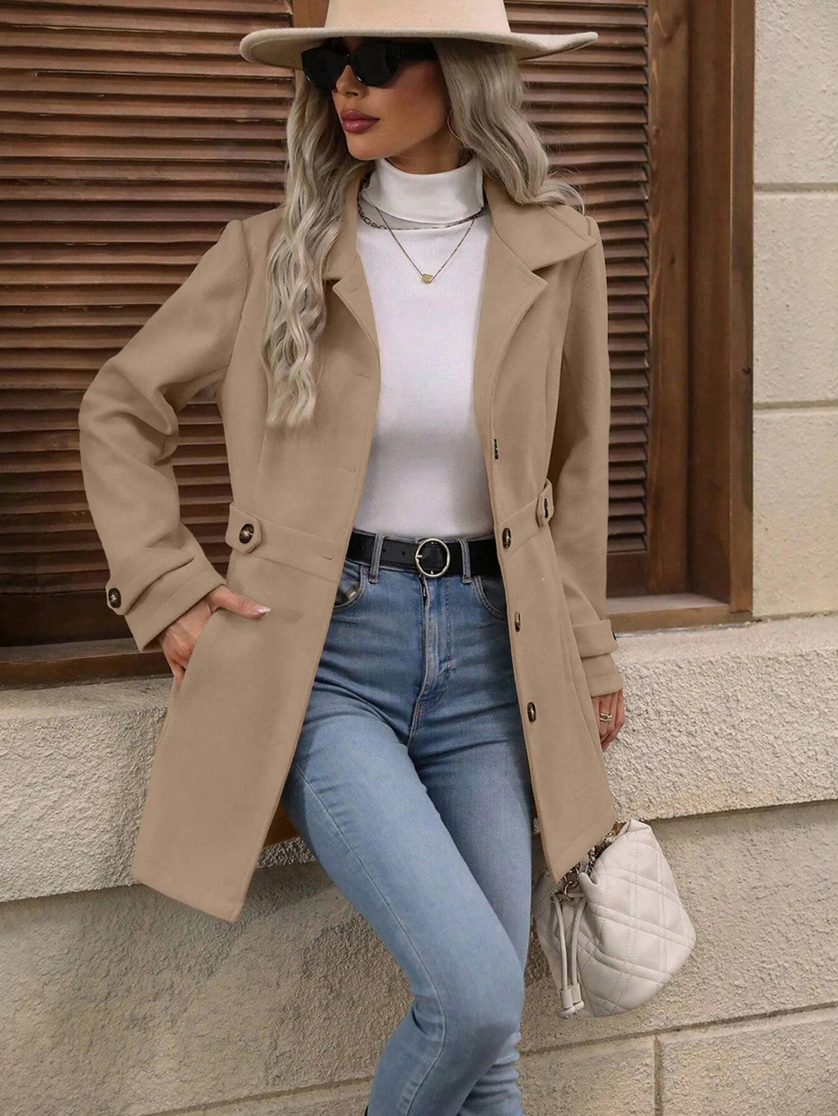Button Front Long Sleeve Coat