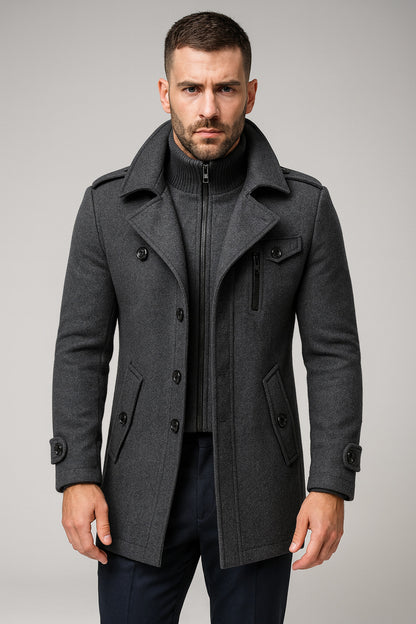 Layered Collar Button Front Overcoat