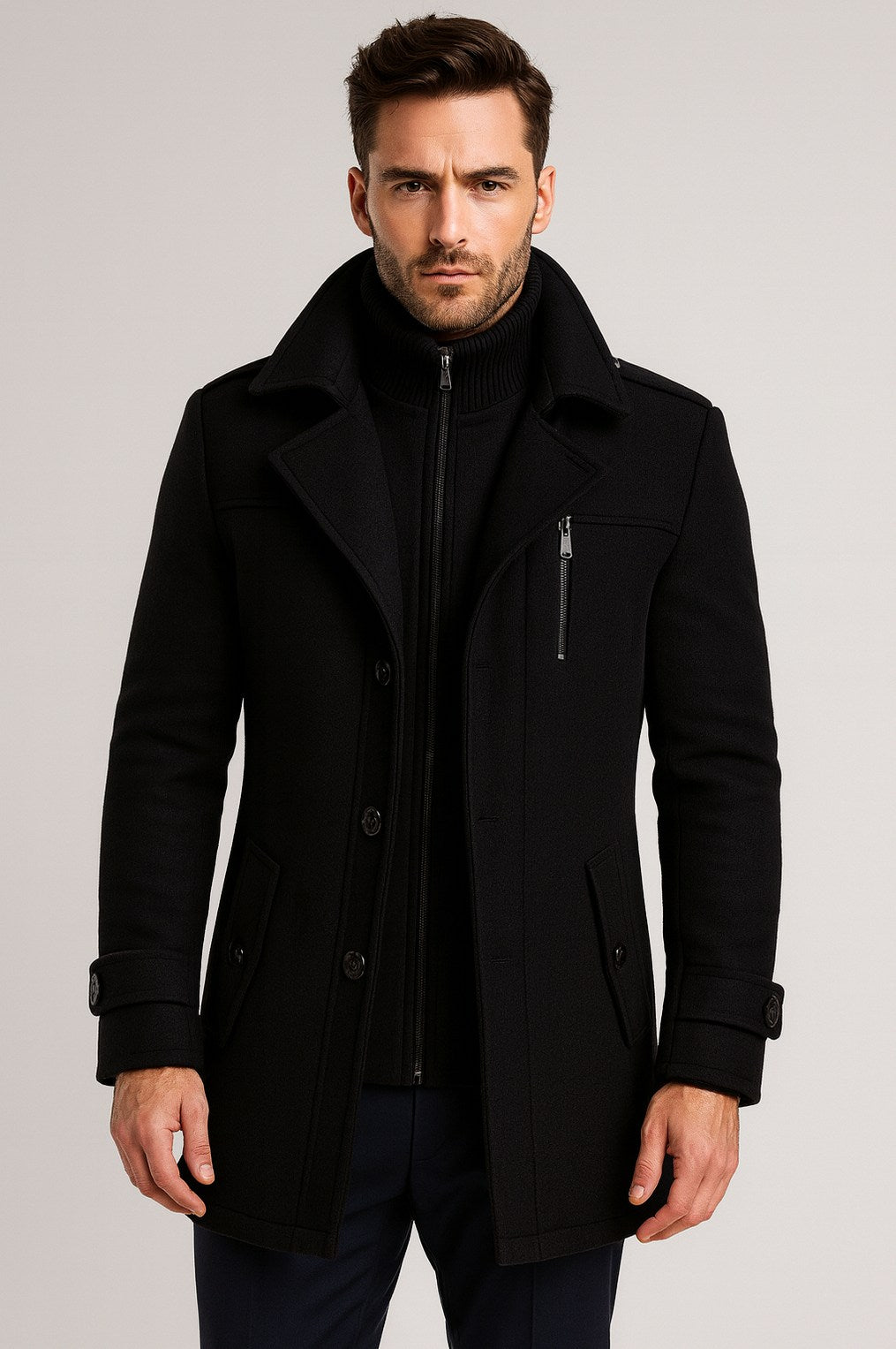 Layered Collar Button Front Overcoat