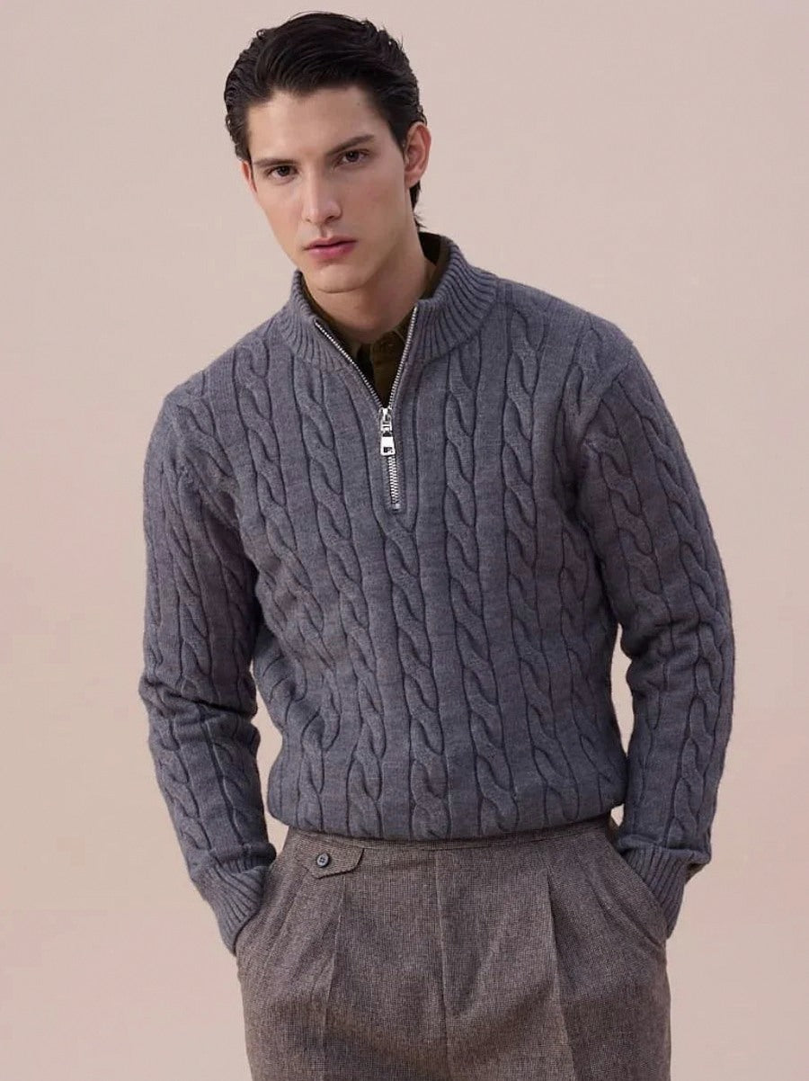 Cable Knit Mock Neck Half Zip Sweater