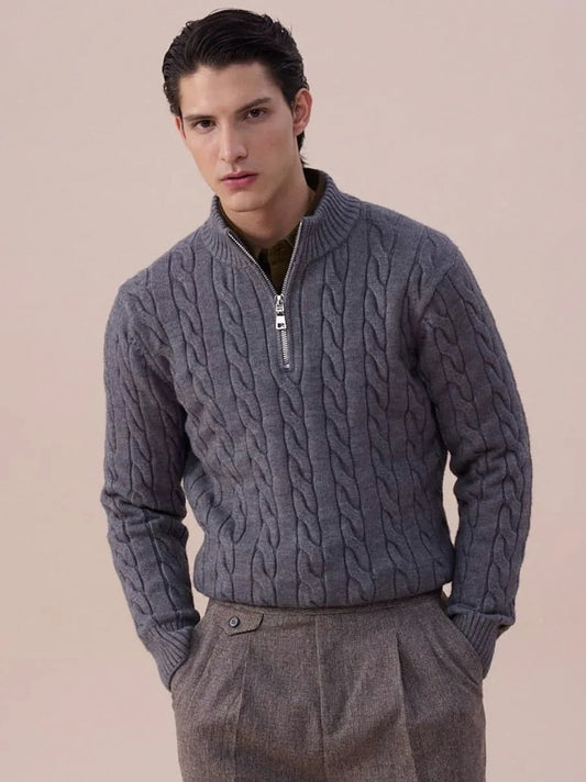 Cable Knit Mock Neck Half Zip Sweater