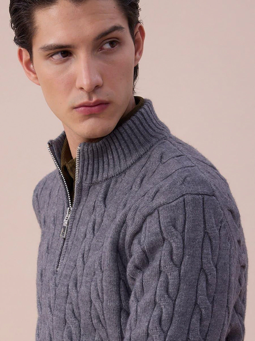 Cable Knit Mock Neck Half Zip Sweater