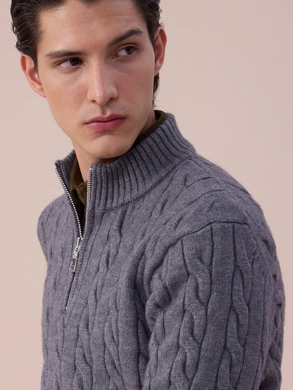 Cable Knit Mock Neck Half Zip Sweater