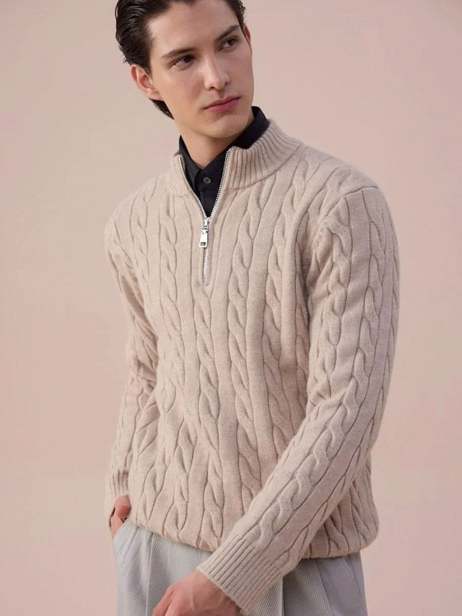 Cable Knit Mock Neck Half Zip Sweater
