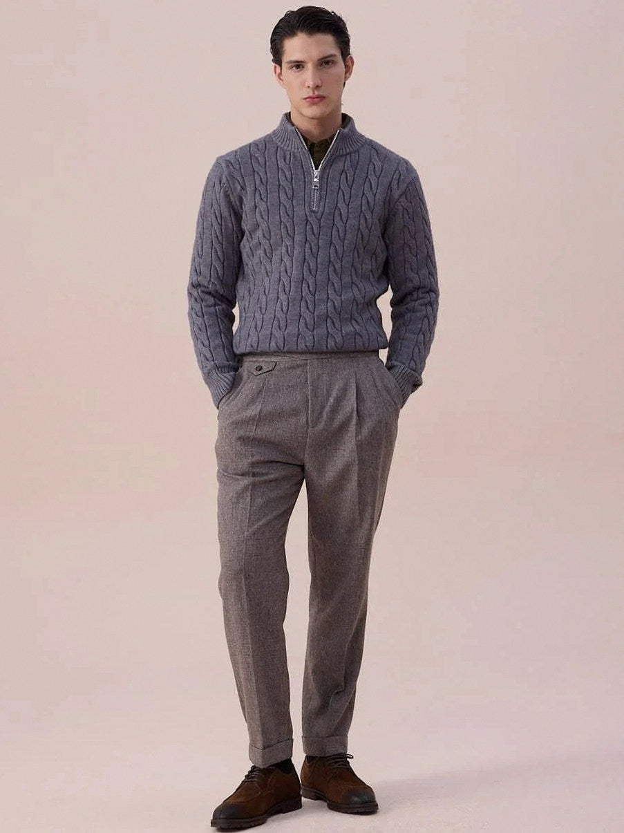 Cable Knit Mock Neck Half Zip Sweater