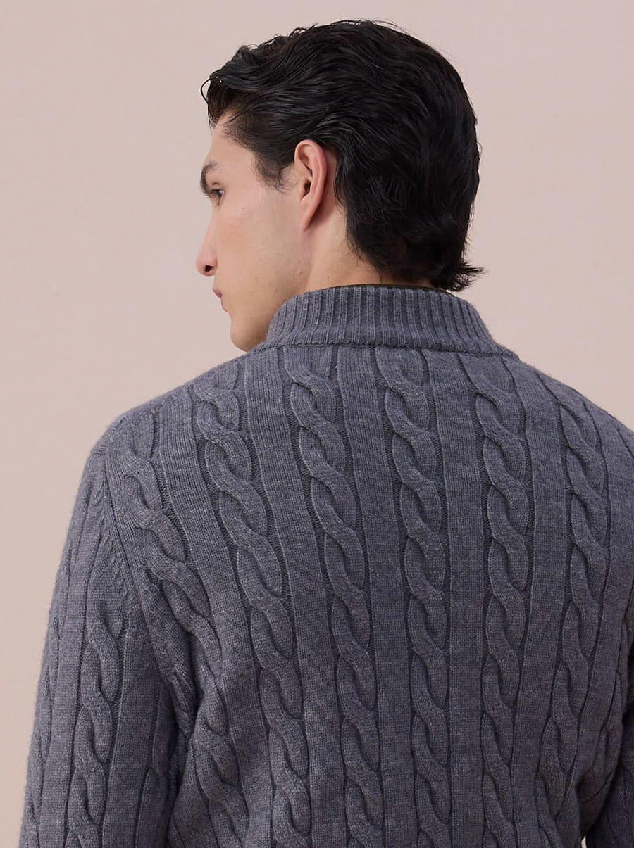 Cable Knit Mock Neck Half Zip Sweater