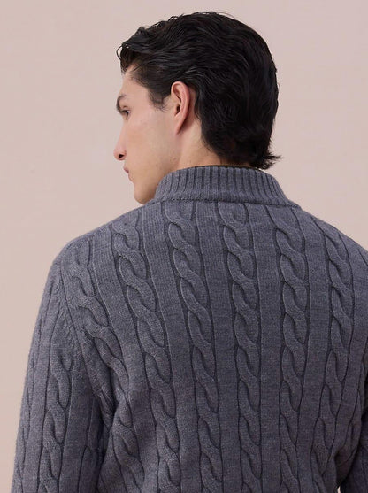 Cable Knit Mock Neck Half Zip Sweater