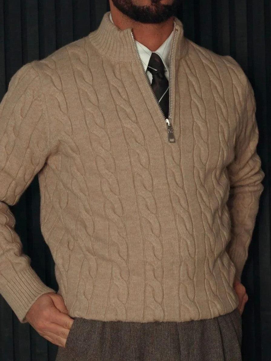Cable Knit Mock Neck Half Zip Sweater