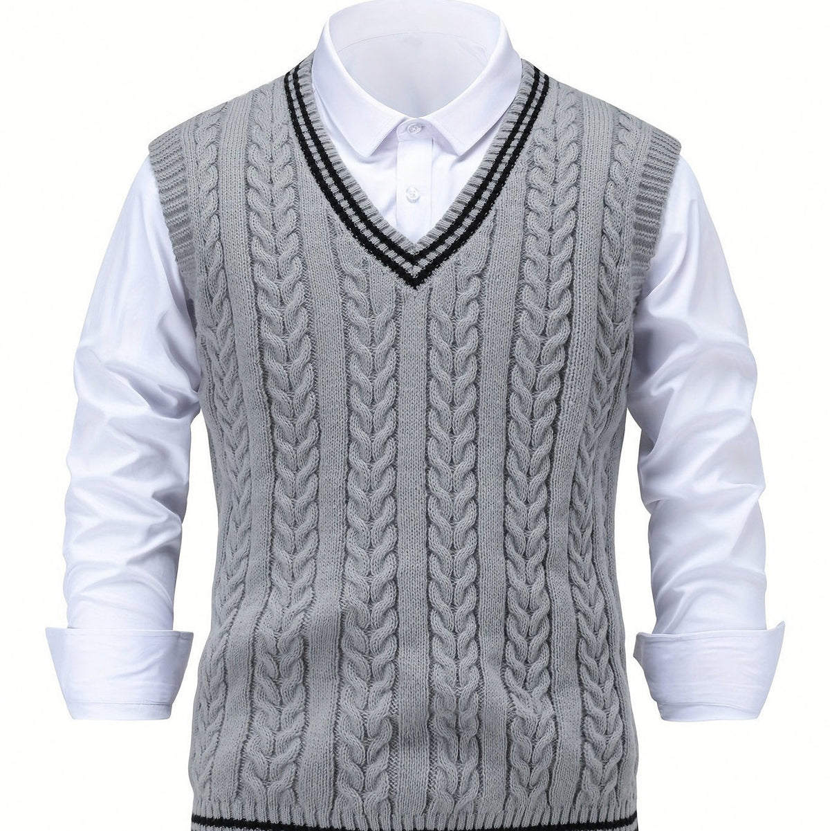 Cable Knit V Neck Sweater Vest