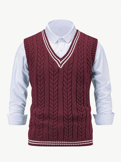 Cable Knit V Neck Sweater Vest