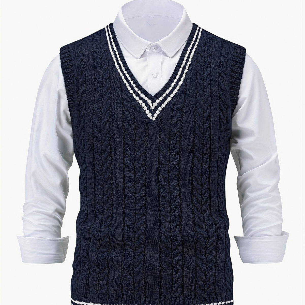 Cable Knit V Neck Sweater Vest
