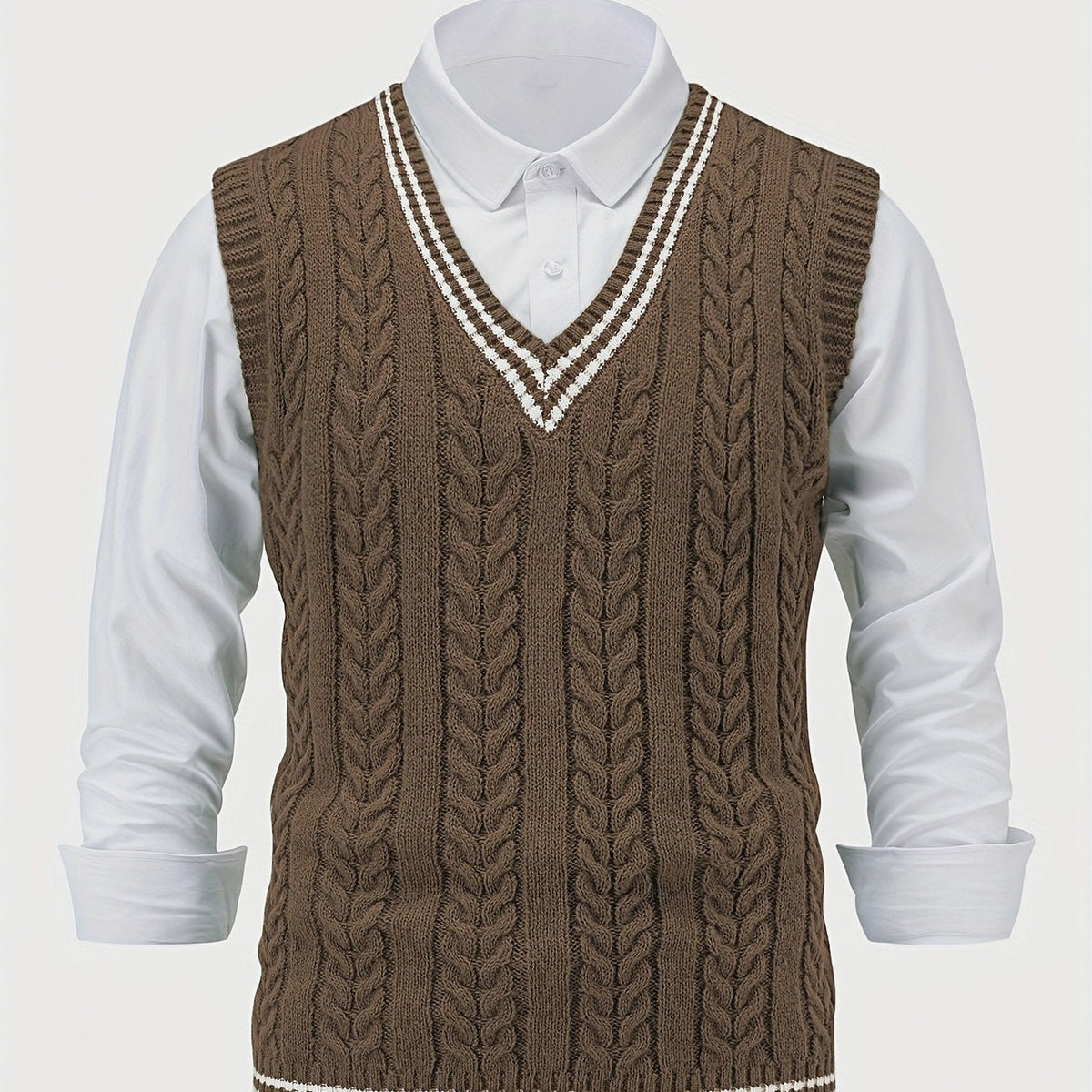 Cable Knit V Neck Sweater Vest