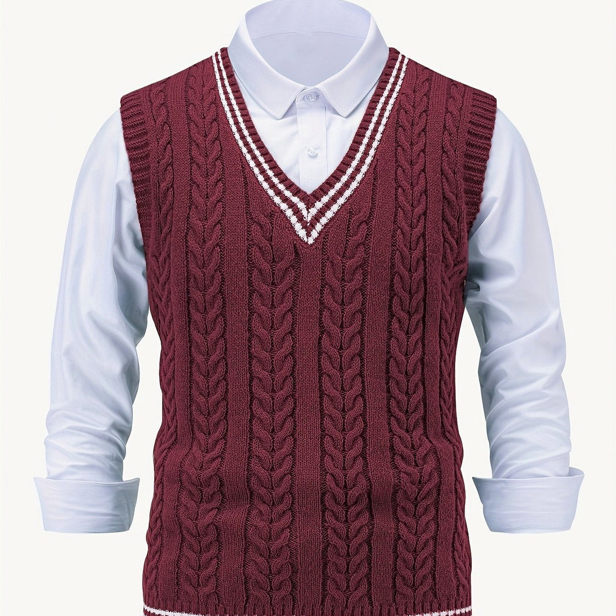 Cable Knit V Neck Sweater Vest