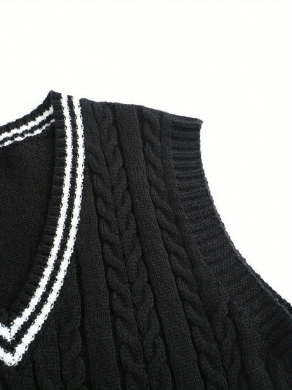 Cable Knit V Neck Sweater Vest