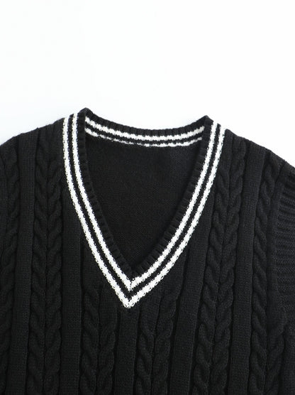 Cable Knit V Neck Sweater Vest