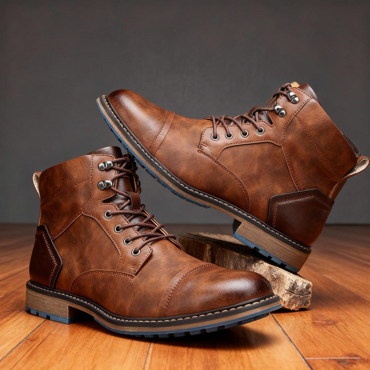 Leather Cap Toe Combat Boots