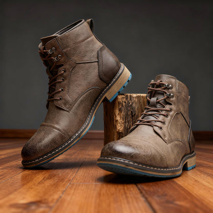 Leather Cap Toe Combat Boots
