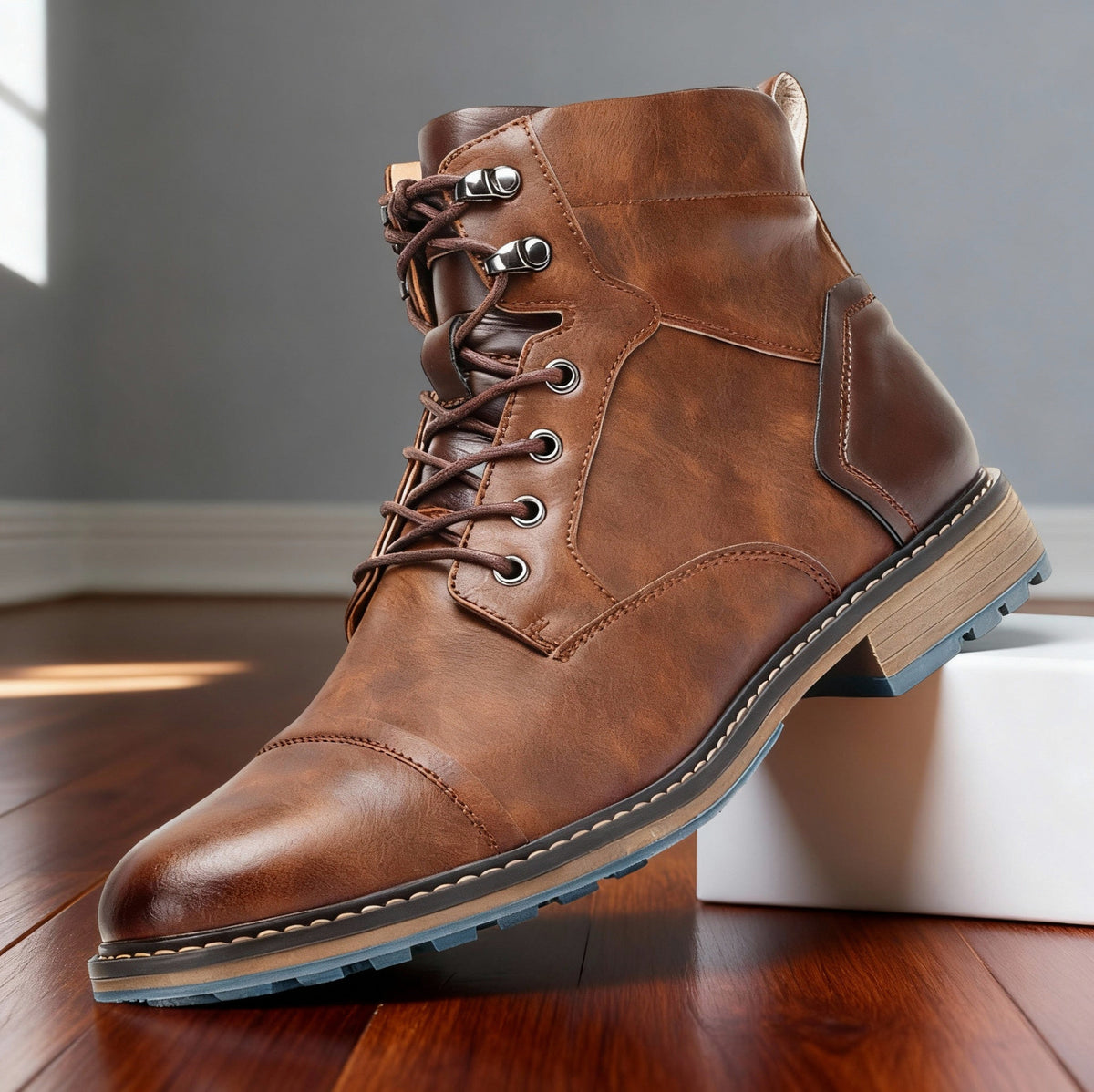 Leather Cap Toe Combat Boots