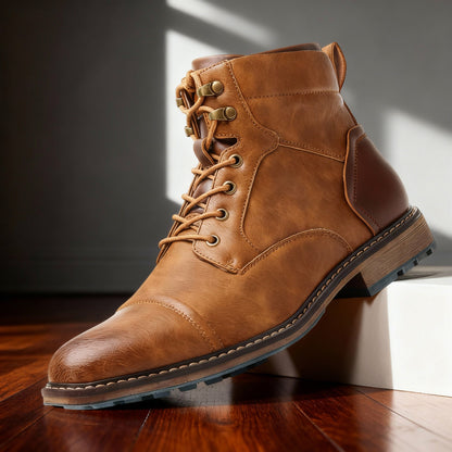 Leather Cap Toe Combat Boots
