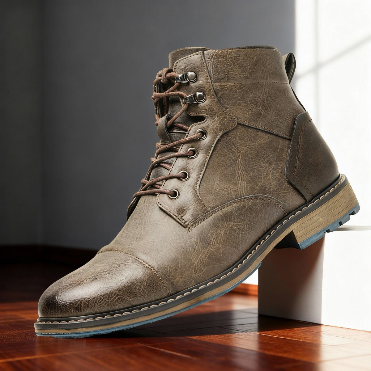 Leather Cap Toe Combat Boots