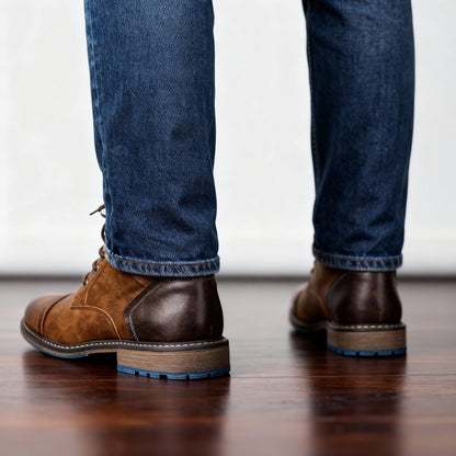 Leather Cap Toe Combat Boots