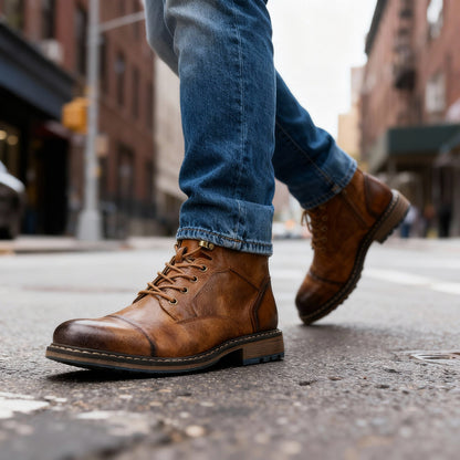Leather Cap Toe Combat Boots