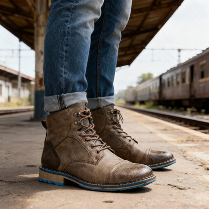 Leather Cap Toe Combat Boots