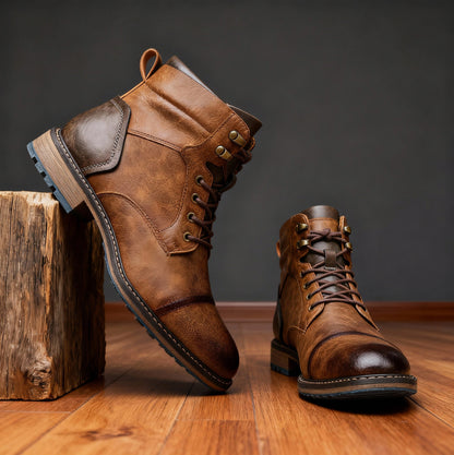 Leather Cap Toe Combat Boots