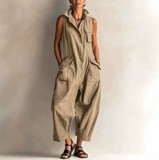 Crepe Cargo Pocket Sleeveless Jumpsuit