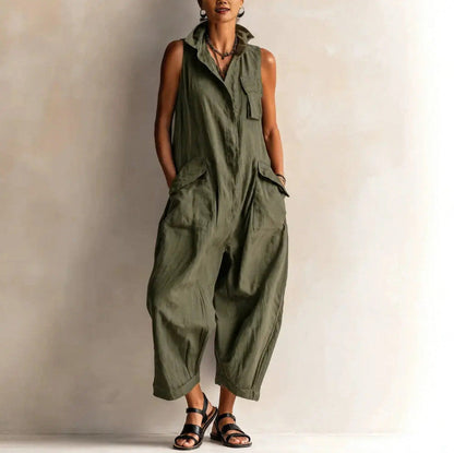 Crepe Cargo Pocket Sleeveless Jumpsuit
