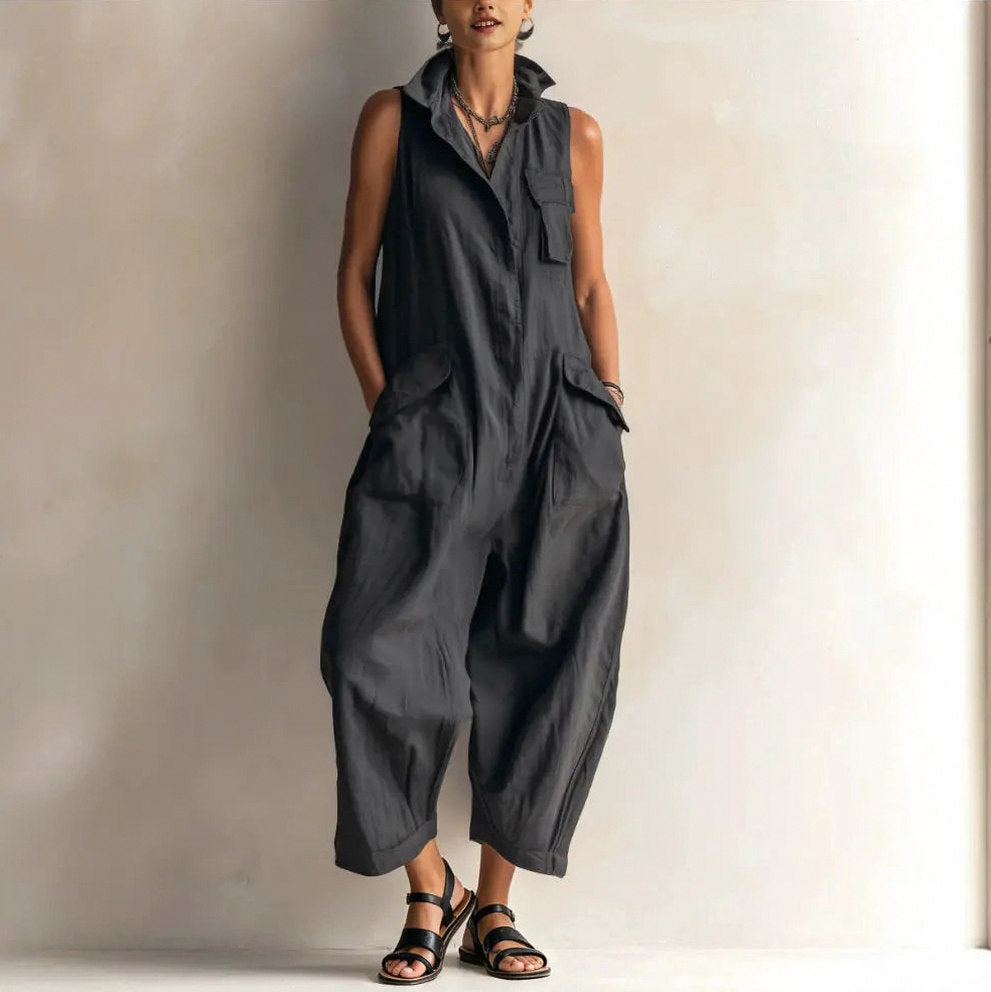 Crepe Cargo Pocket Sleeveless Jumpsuit
