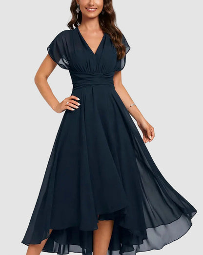 Chiffon Cap Sleeve High Low Maxi Dress