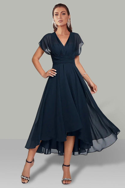 Chiffon Cap Sleeve High Low Maxi Dress