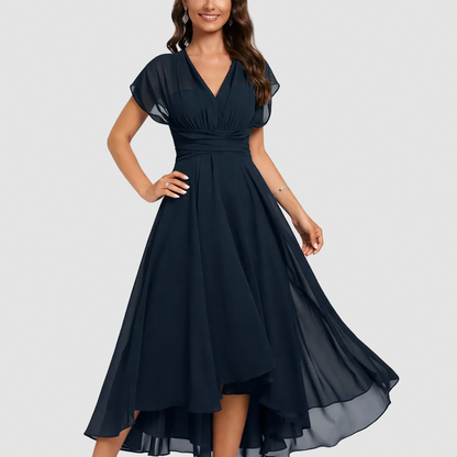 Chiffon Cap Sleeve High Low Maxi Dress