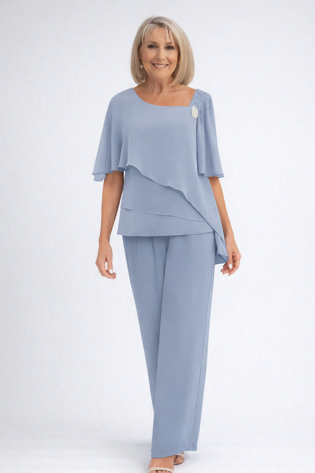 Chiffon Capelet Asymmetrical Pant Set