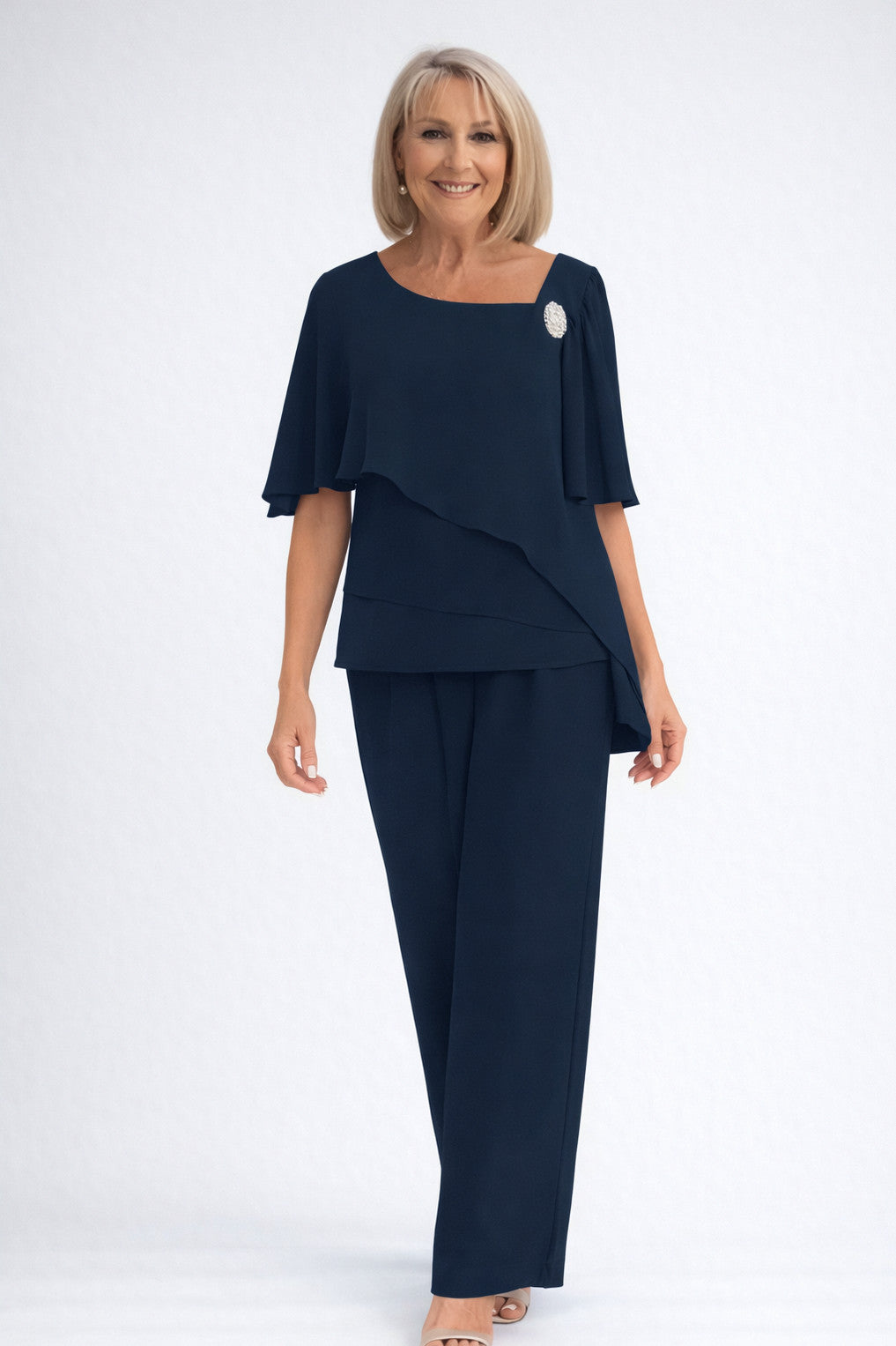 Chiffon Capelet Asymmetrical Pant Set