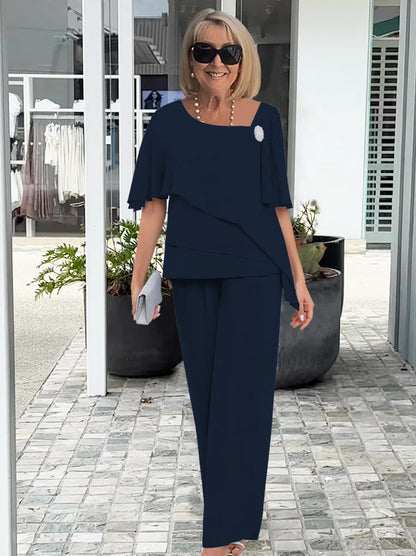 Chiffon Capelet Asymmetrical Pant Set