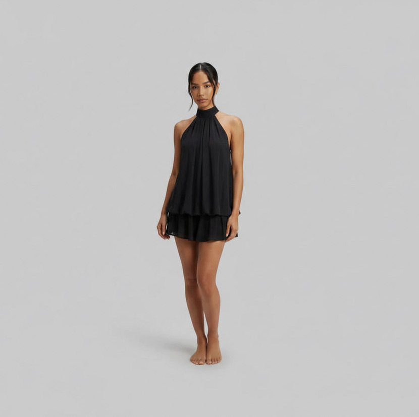 Chiffon Halter Tiered Mini Dress