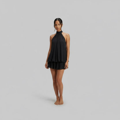 Chiffon Halter Tiered Mini Dress