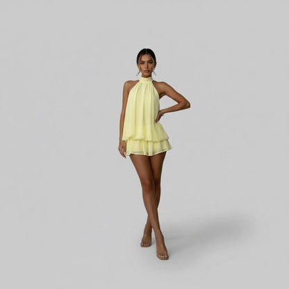 Chiffon Halter Tiered Mini Dress