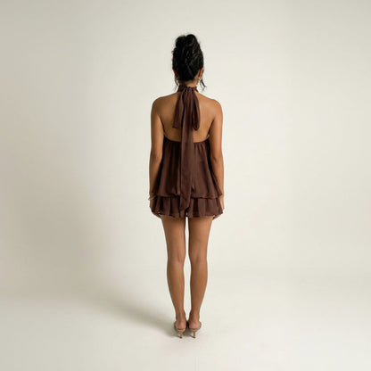 Chiffon Halter Tiered Mini Dress