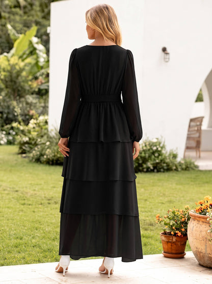Chiffon Long Sleeve Tiered Maxi Dress
