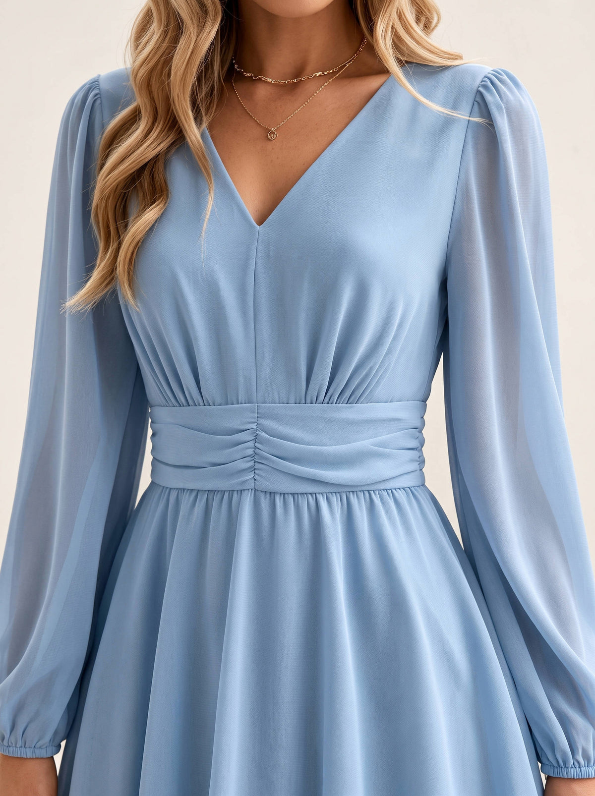 Chiffon Long Sleeve Tiered Maxi Dress