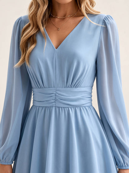 Chiffon Long Sleeve Tiered Maxi Dress