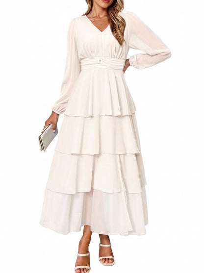Chiffon Long Sleeve Tiered Maxi Dress