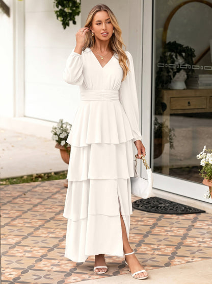 Chiffon Long Sleeve Tiered Maxi Dress