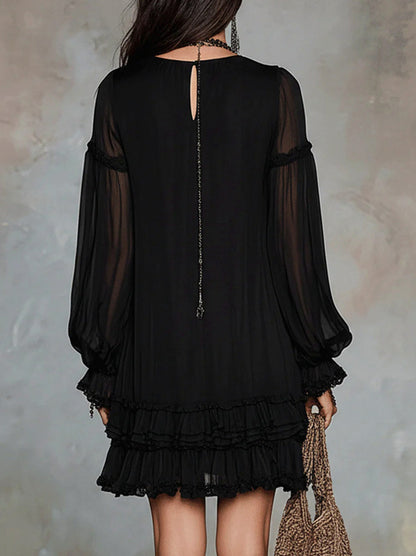 Chiffon Long Sleeve Tiered Mini Dress