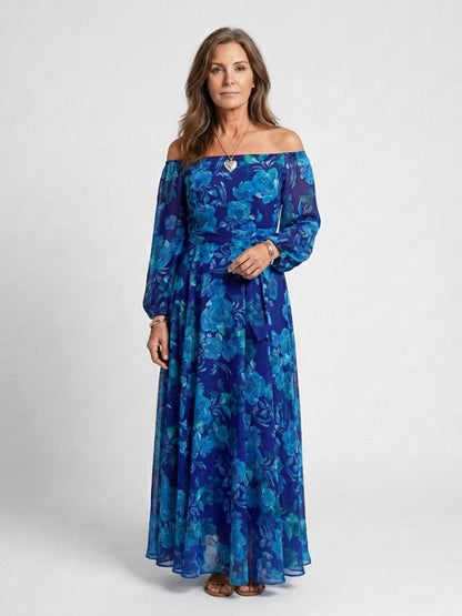 Chiffon Long Sleeve Off Shoulder Maxi Dress