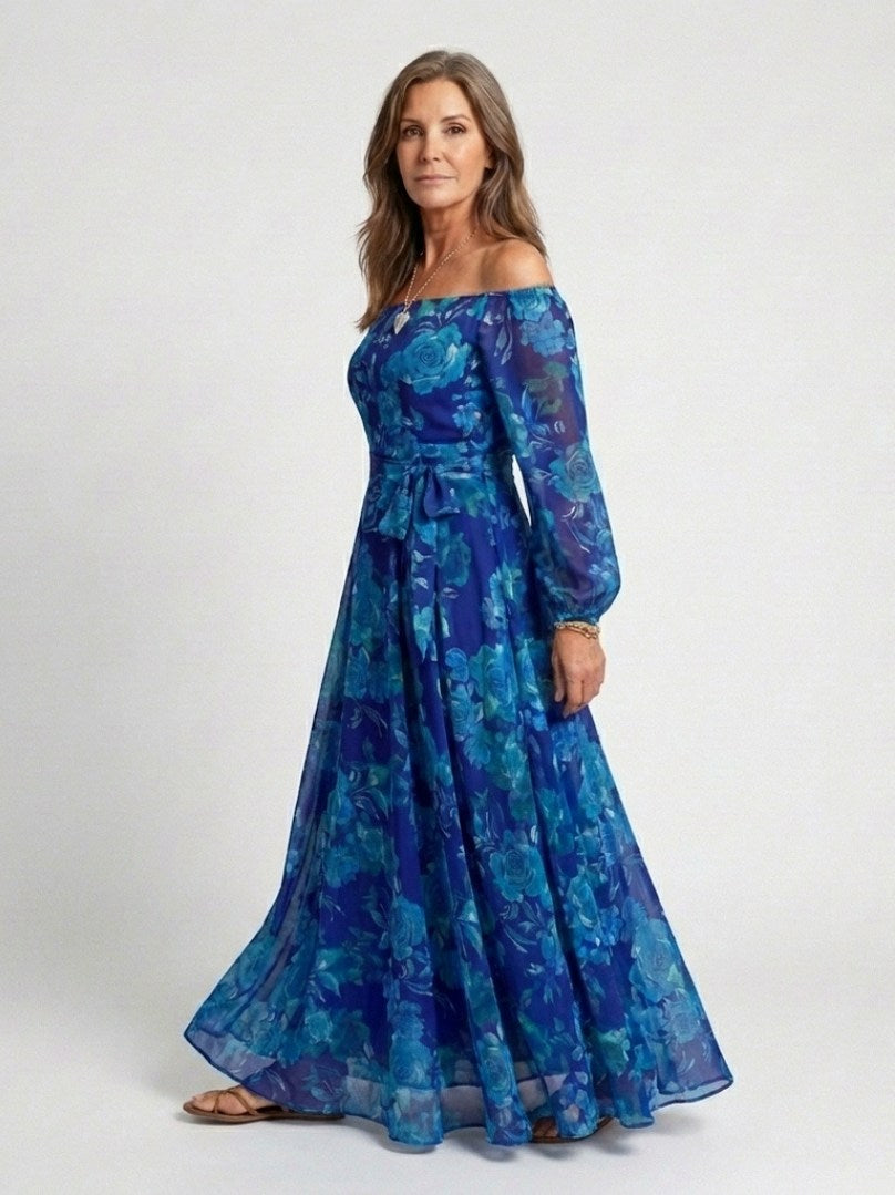 Chiffon Long Sleeve Off Shoulder Maxi Dress